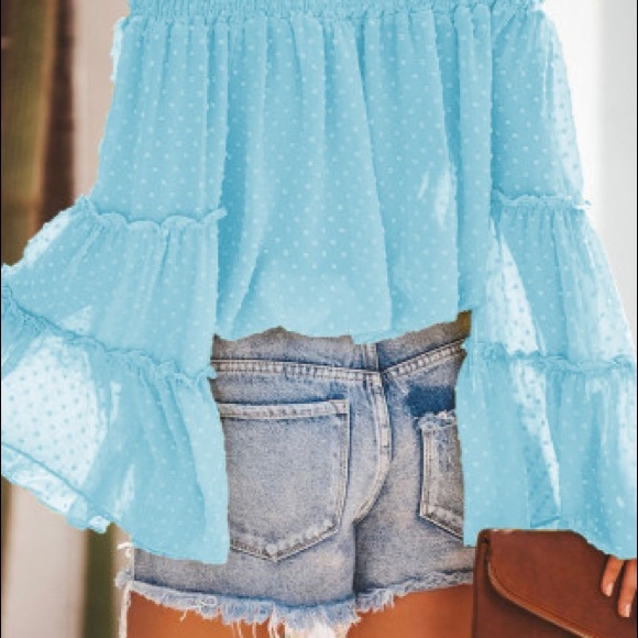 Turquoise Off-Shoulder Blouse. - Picture 2 of 7